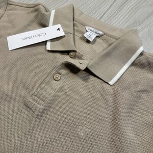Calvin Klein Knit Polo Men’s L White Pepper Beige Textured Logo Golf New
